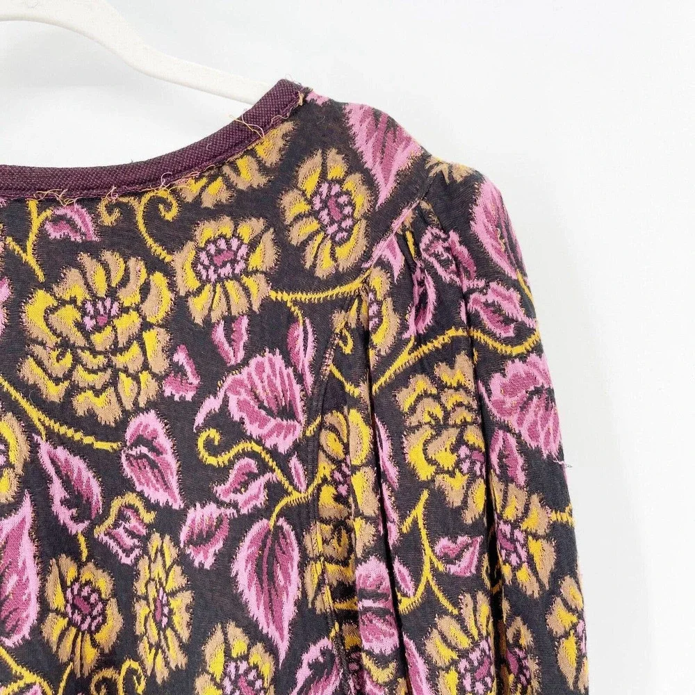 NWT Free People No Ordinary Top Tapestry Crop‎ Blouse Sz XS Purple Tie Puff Slv